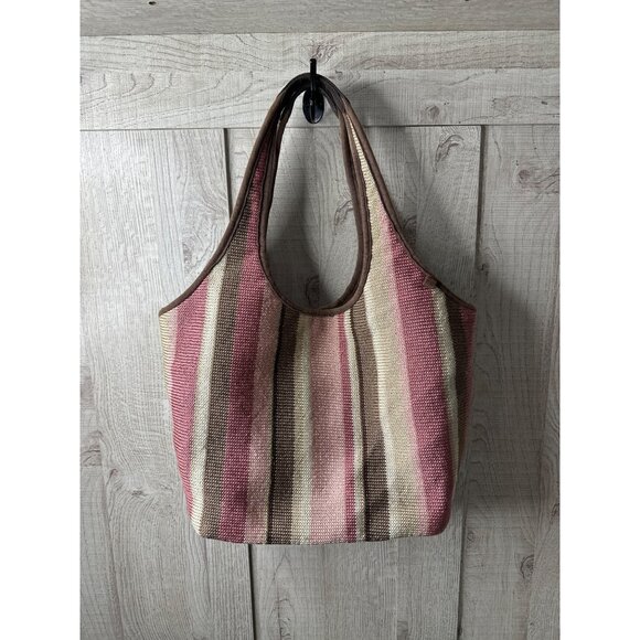 The Sak Striped Woven Crochet Tote Bag Purse w/ Zipper & Magnetic Closure - Picture 1 of 10